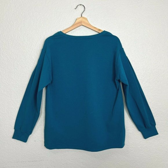 H by Halston French Terry Sweatshirt XS Skyline Teal Long Sleeve V Neck Tunic - Picture 4 of 13